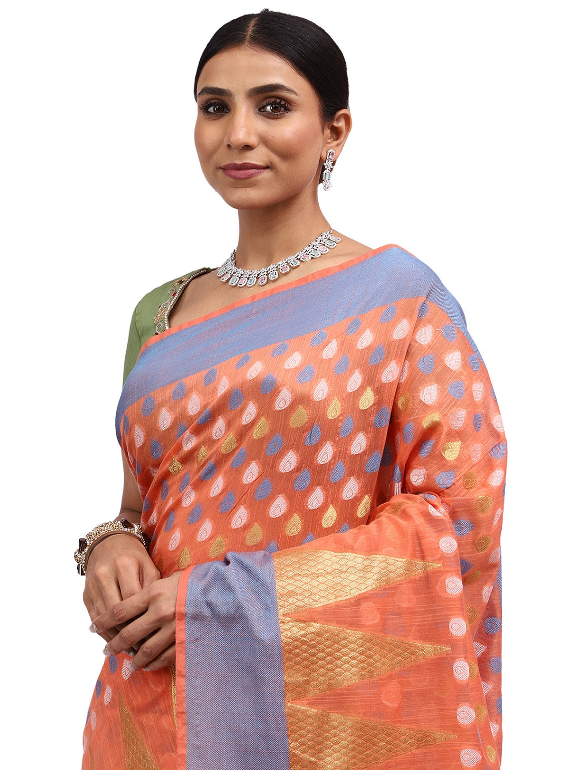 Cotton Silk Banarasi Peach Saree with Thread & Zari Border