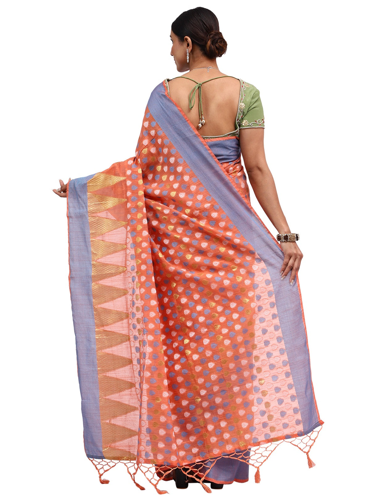 Cotton Silk Banarasi Peach Saree with Thread & Zari Border