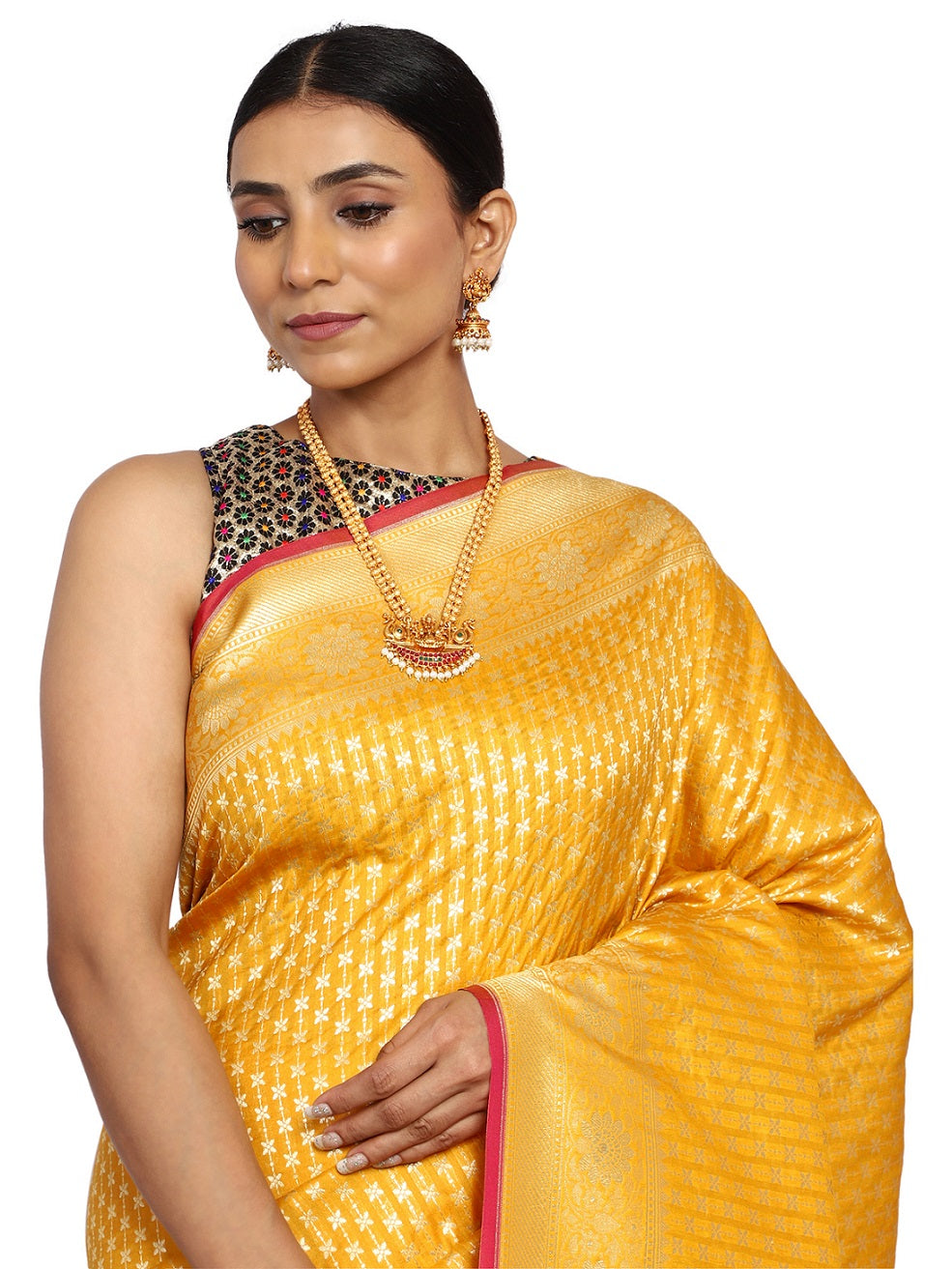 Katan Silk Banarasi Mustard Saree with Golden Zari Work