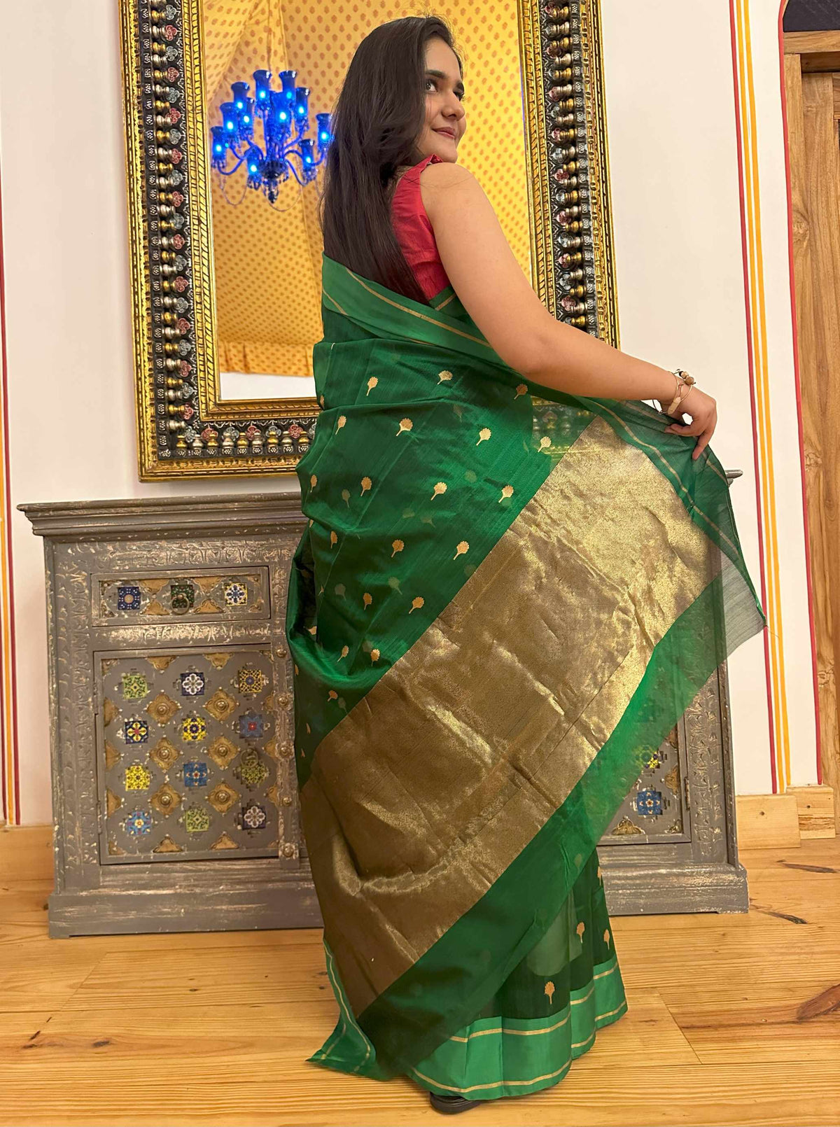 Emarald Chanderi Pattu Silk Saree
