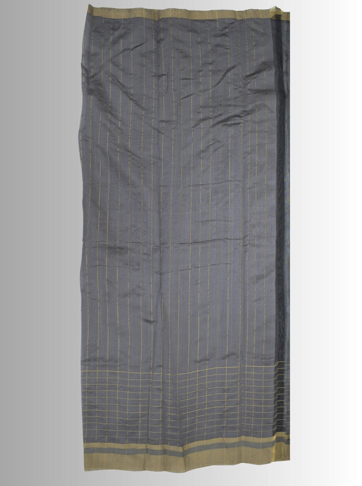 Chanderi Silk Black Saree with Golden Zari Stripes Border