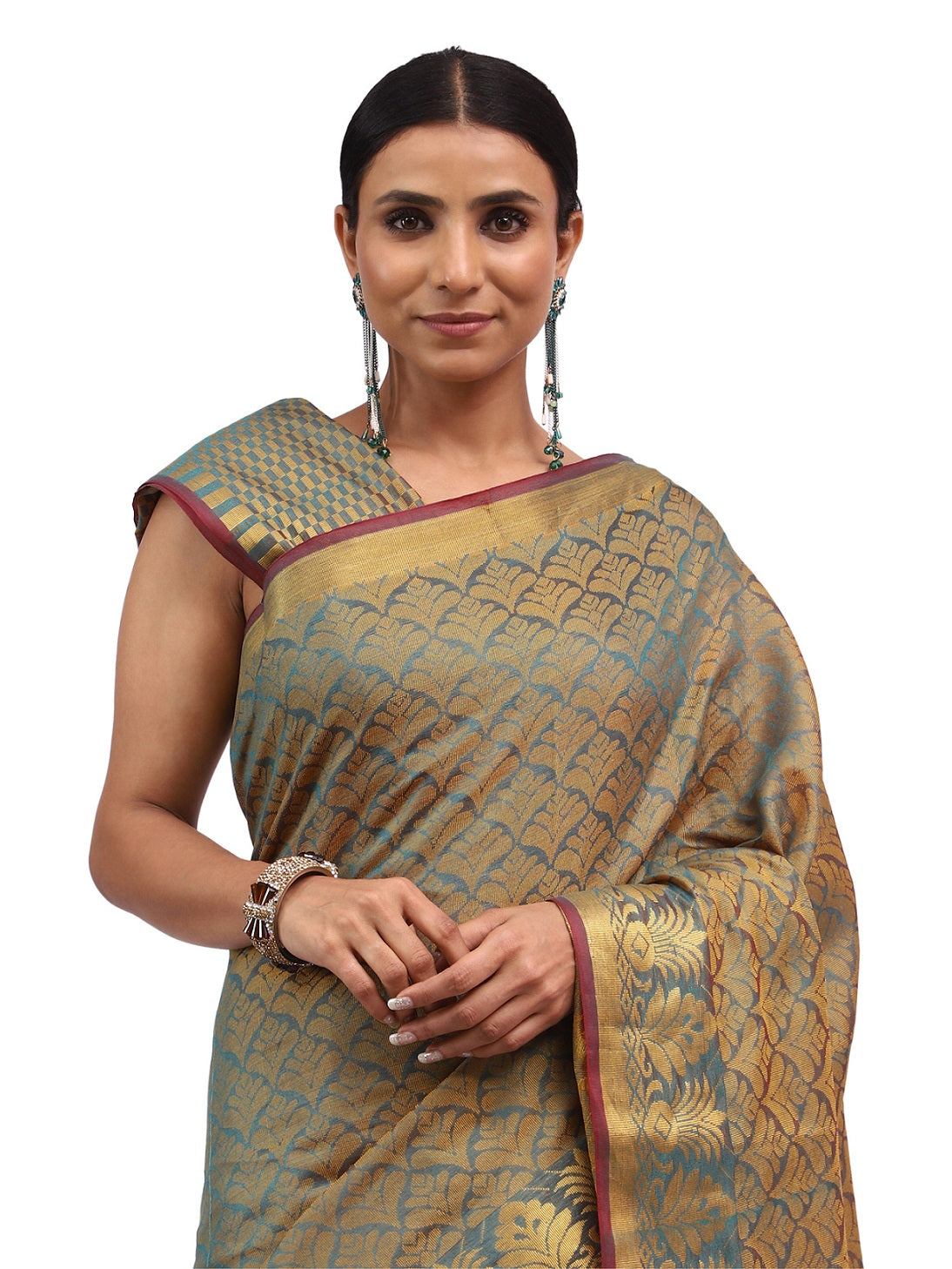 Cotton Silk Banarasi Dark Olive Green Saree with Brocade Work
