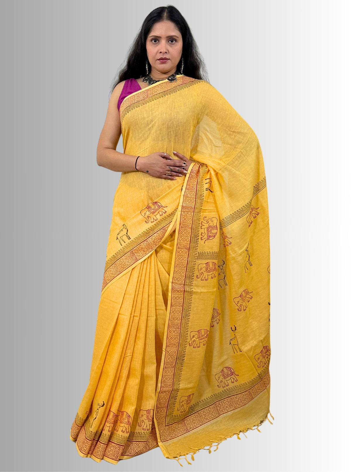 handloom cotton linen hand block print saree with blouse