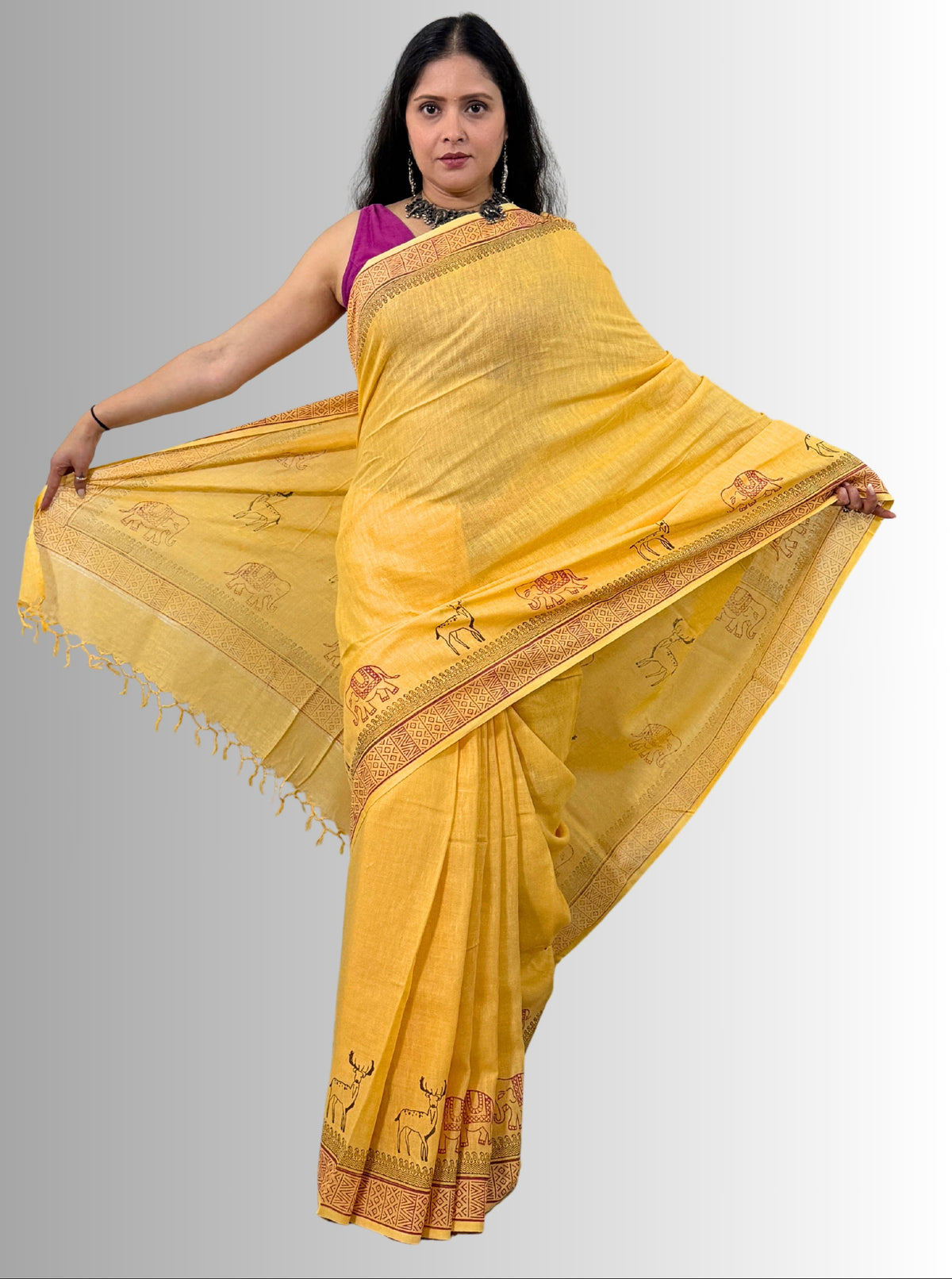 handloom cotton linen hand block print saree with blouse