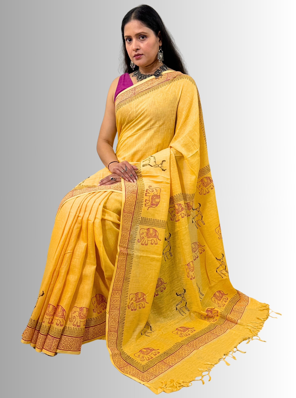 handloom cotton linen hand block print saree with blouse