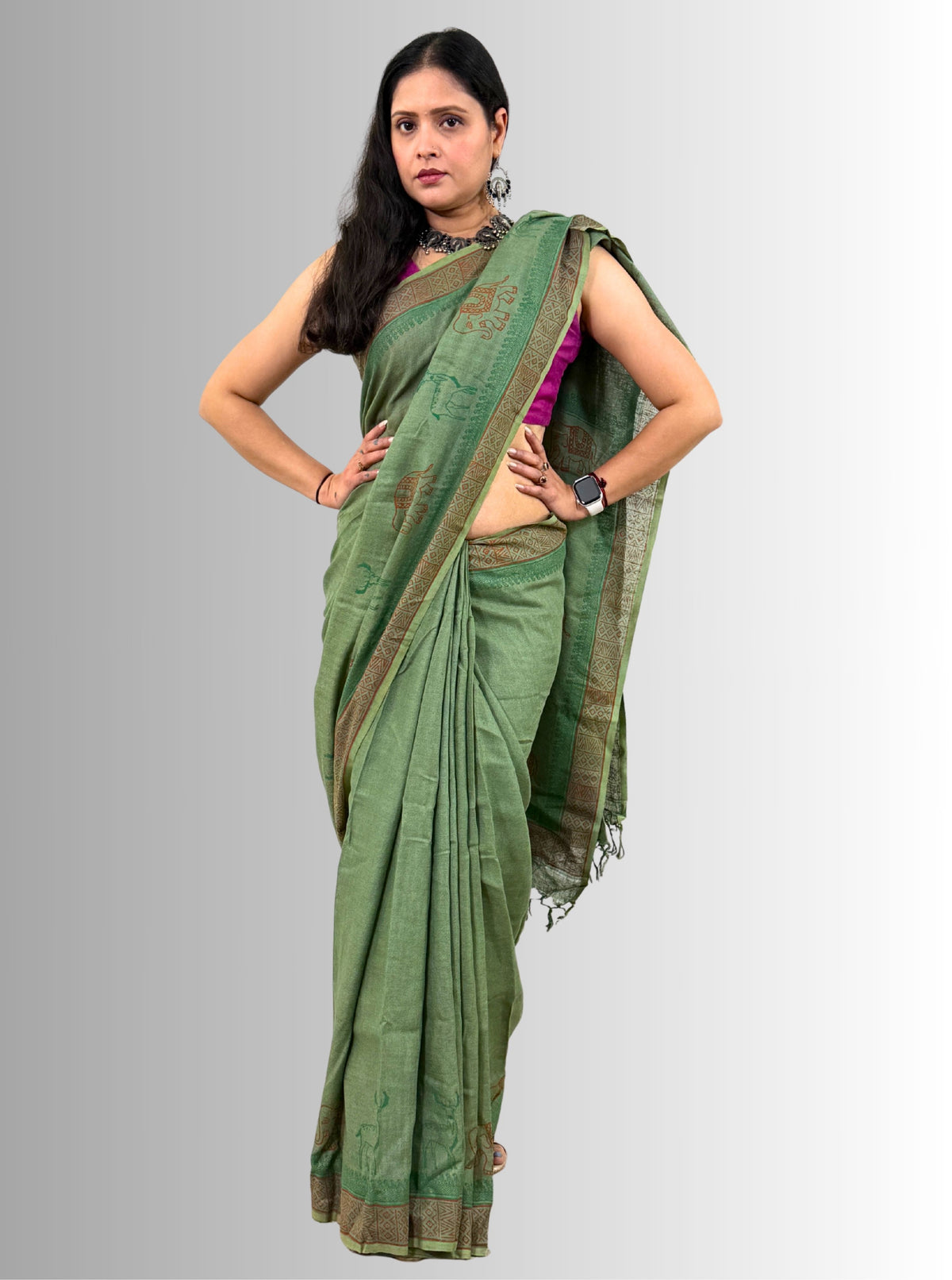 handloom cotton linen hand block print saree with blouse