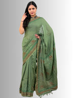 handloom cotton linen hand block print saree with blouse