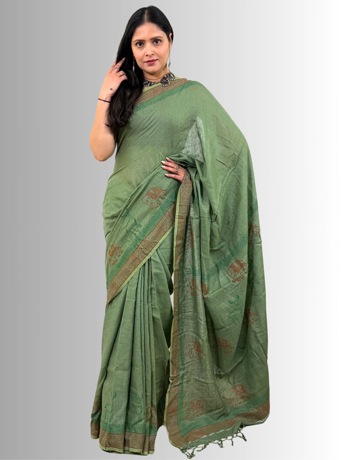 handloom cotton linen hand block print saree with blouse