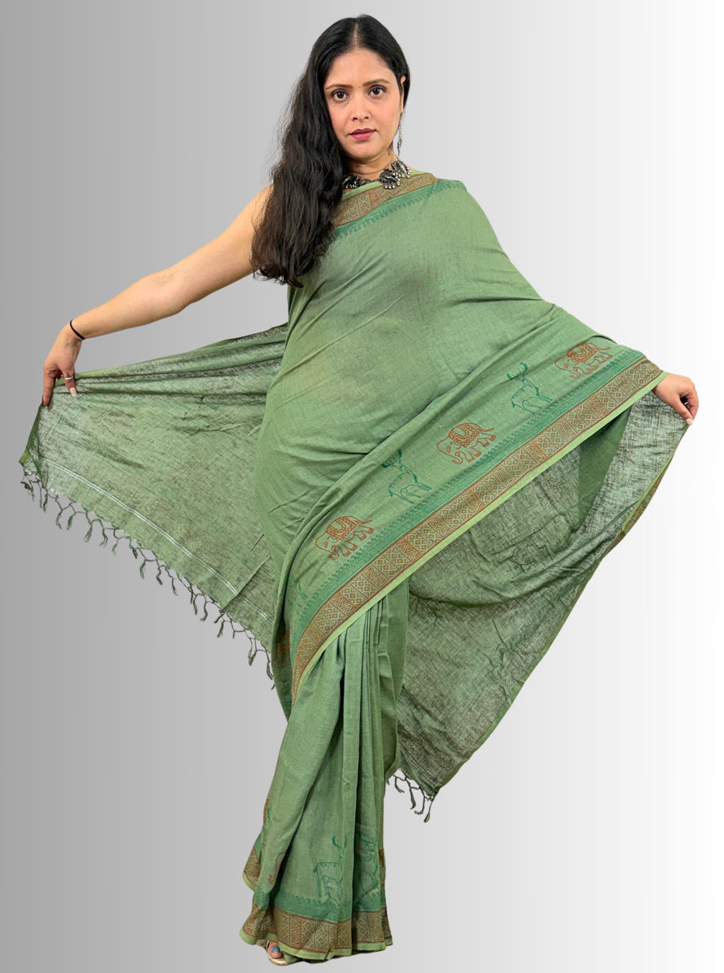 handloom cotton linen hand block print saree with blouse