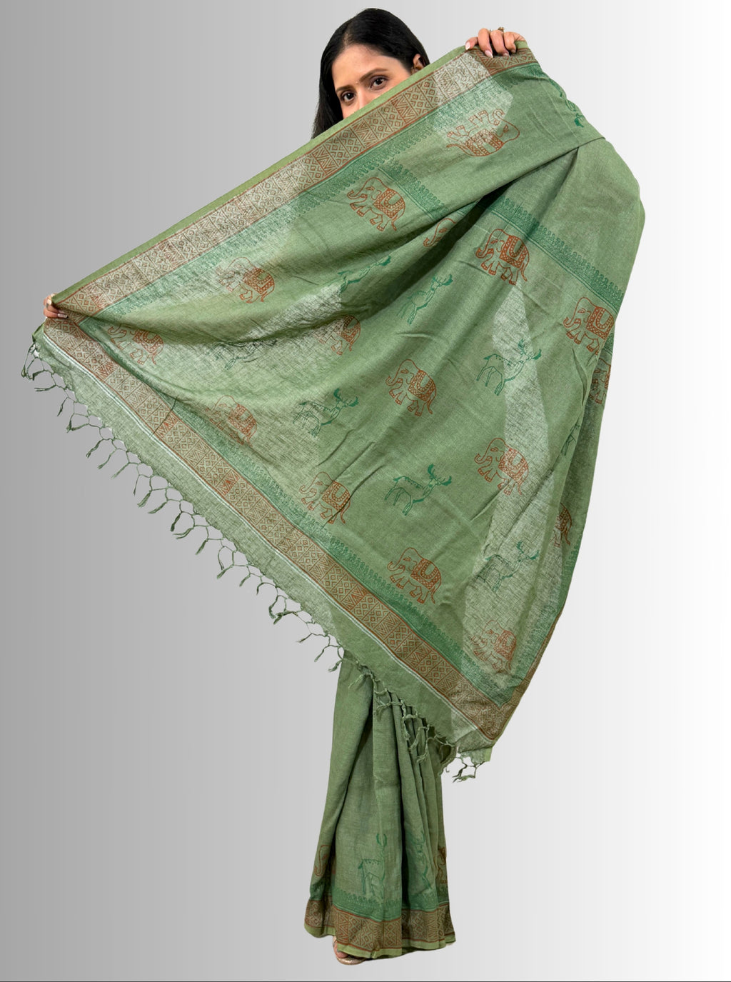 handloom cotton linen hand block print saree with blouse