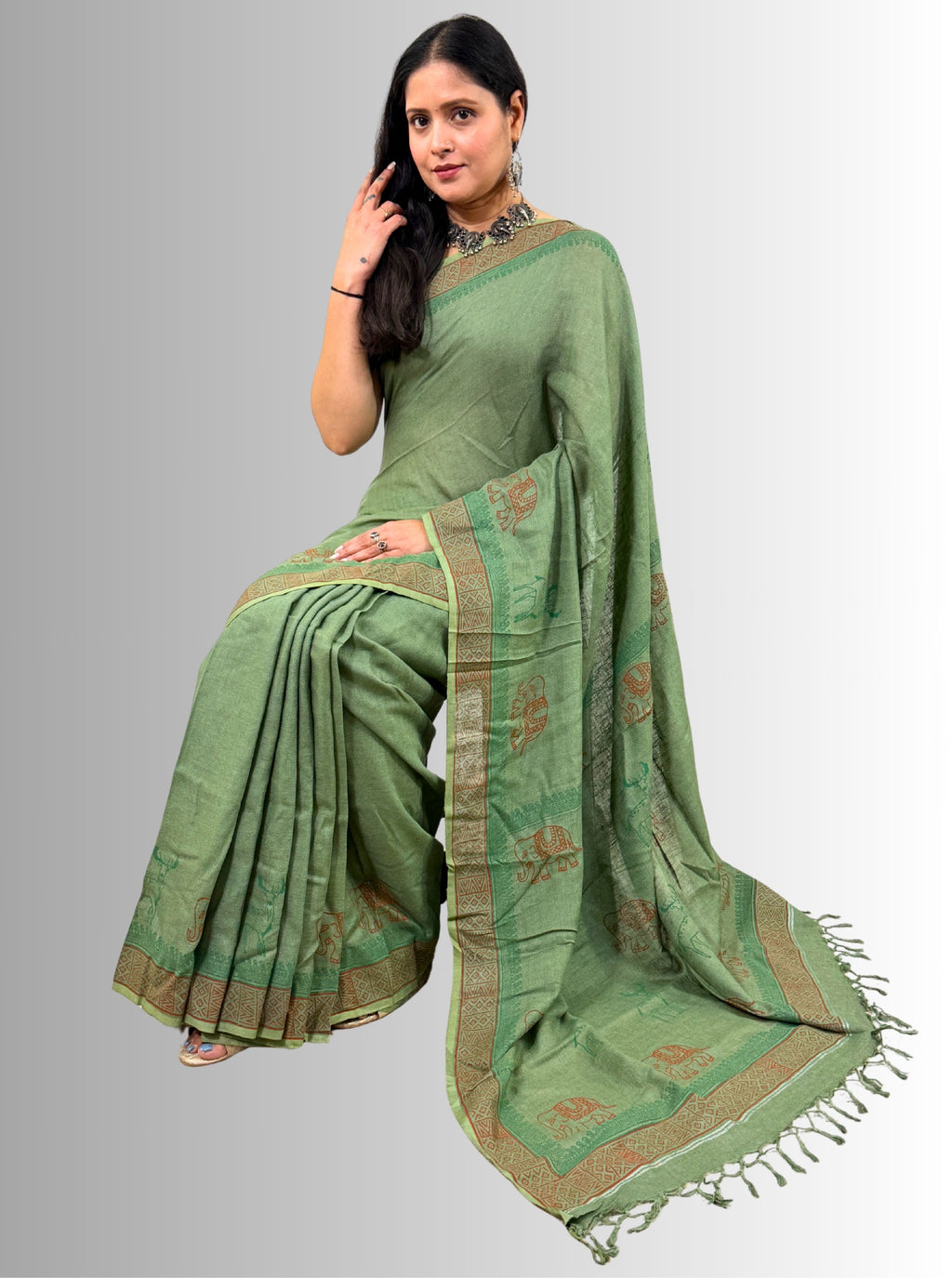 handloom cotton linen hand block print saree with blouse