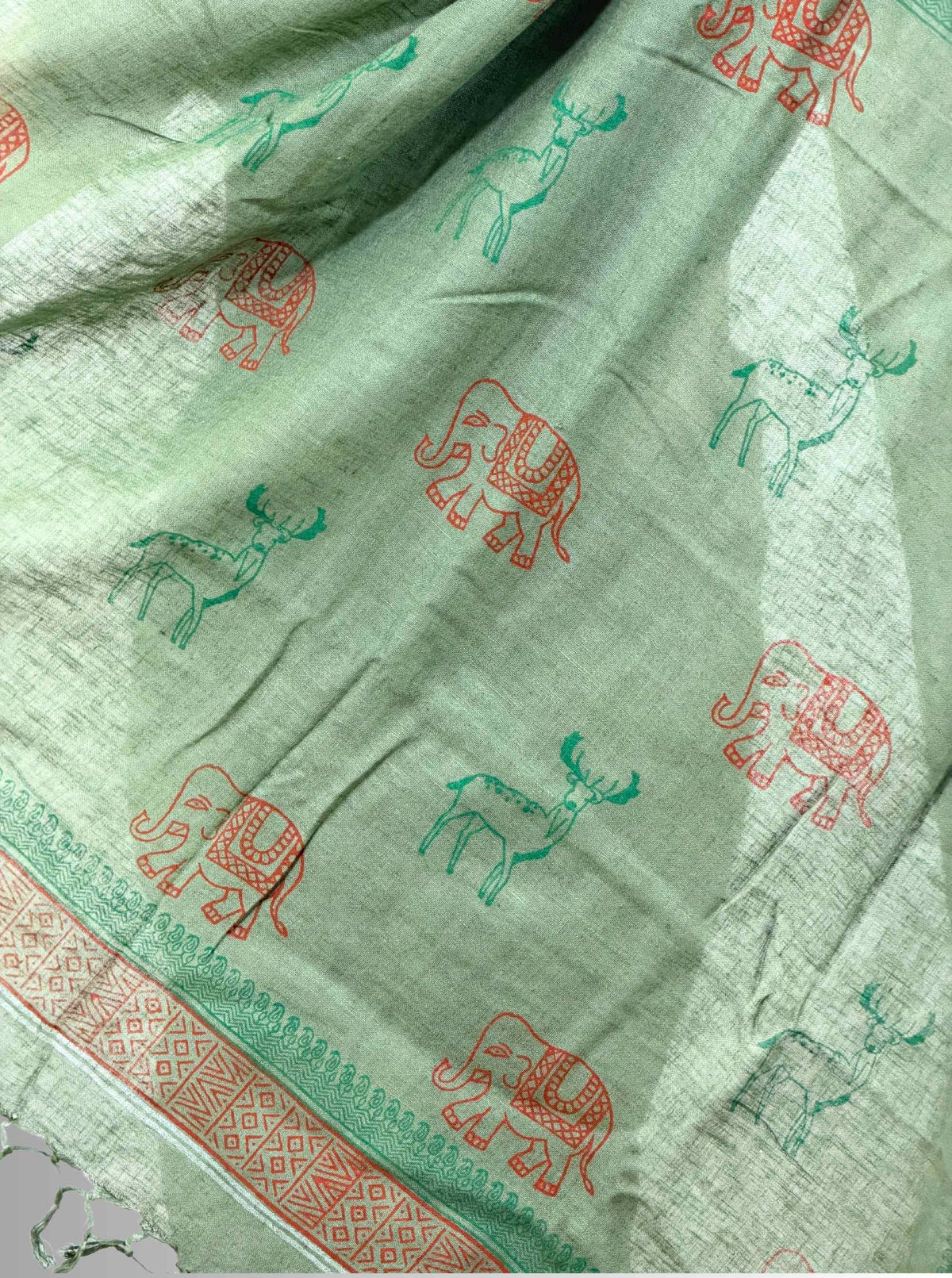 handloom cotton linen hand block print saree with blouse