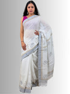 handloom cotton linen hand block print saree with blouse