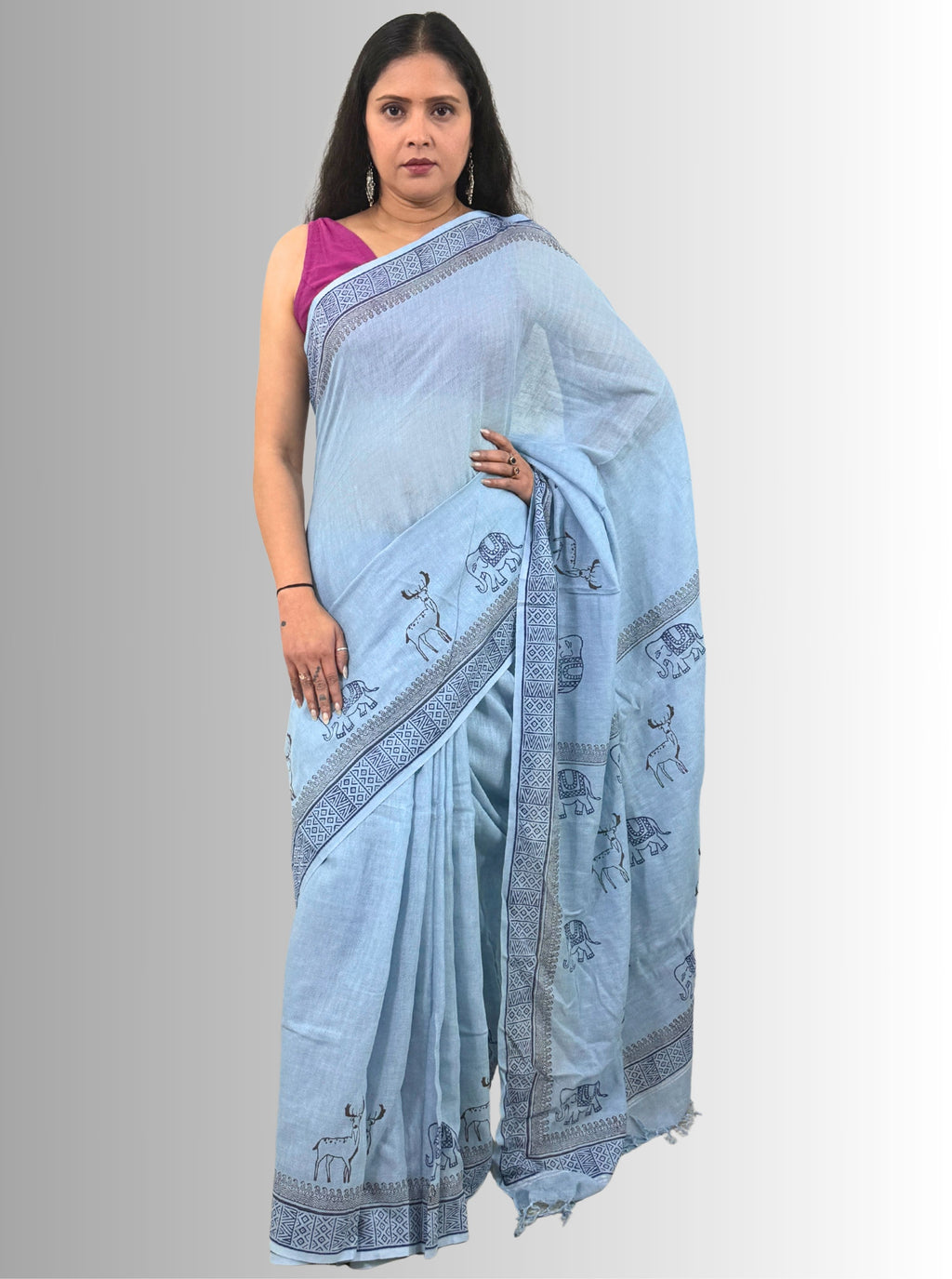 handloom cotton linen hand block print saree with blouse