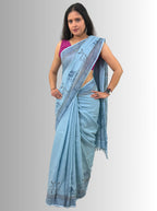 handloom cotton linen hand block print saree with blouse