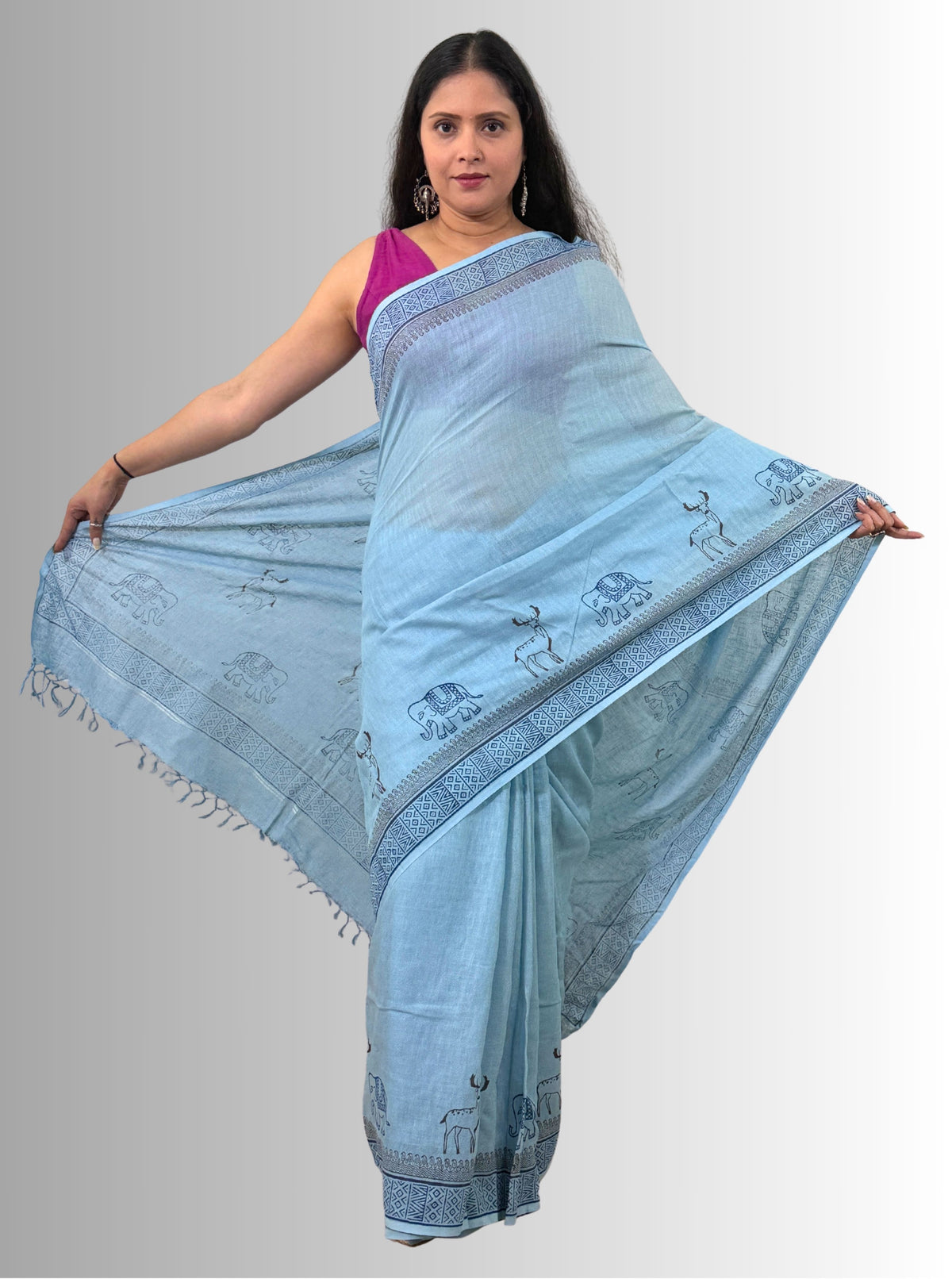 handloom cotton linen hand block print saree with blouse