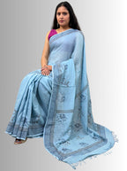 handloom cotton linen hand block print saree with blouse