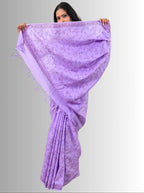 handloom cotton linen lilac hand block print saree with blouse
