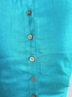 Round Neck Turquoise Cotton Tussar Silk Blouse with Back Wooden Buttons