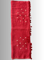 handloom linen red saree with bird hand embroiedry with blouse