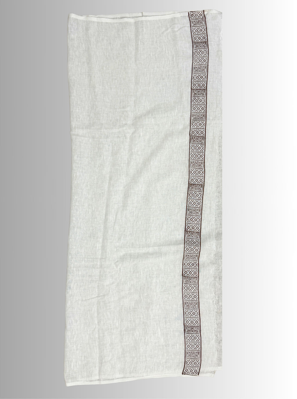 Handloom cotton linen white jaal hand block print saree with blouse