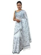 handloom cotton linen lilac hand block print saree with blouse