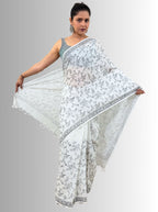 handloom cotton linen lilac hand block print saree with blouse