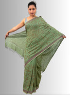 handloom cotton linen lilac hand block print saree with blouse
