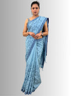 handloom cotton linen lilac hand block print saree with blouse