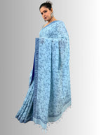 handloom cotton linen lilac hand block print saree with blouse