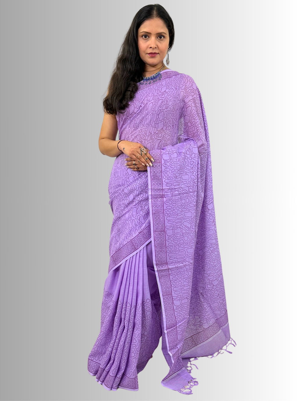 handloom cotton jaal hand block print saree with blouse