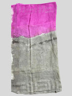mouse colour and pink dabu print handloom linen saree with blouse