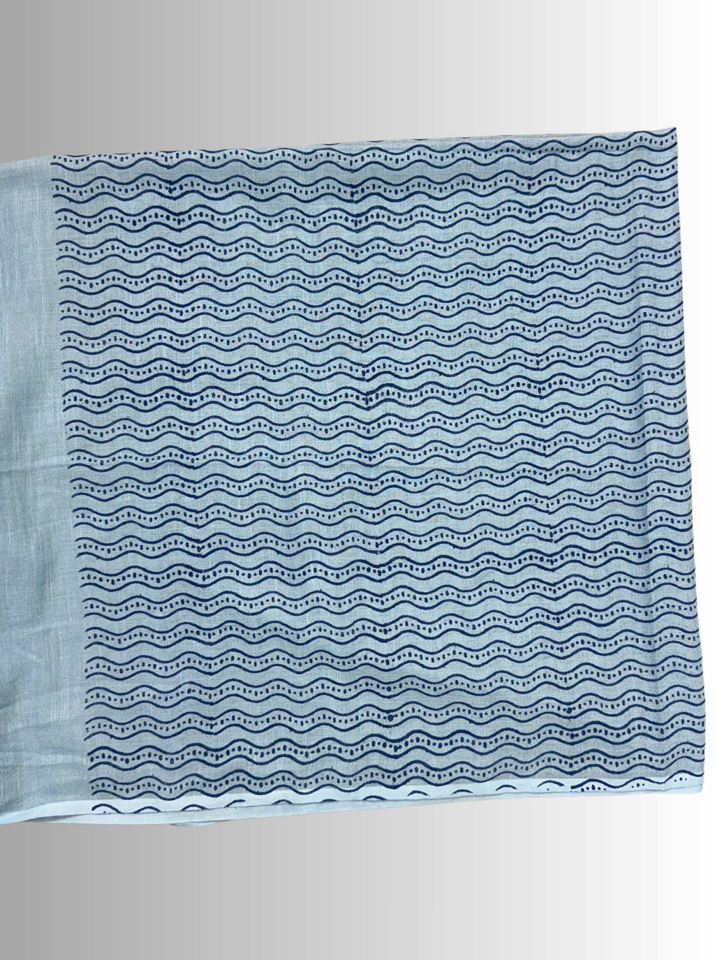 handloom cotton linen white motif block print saree with attached blouse