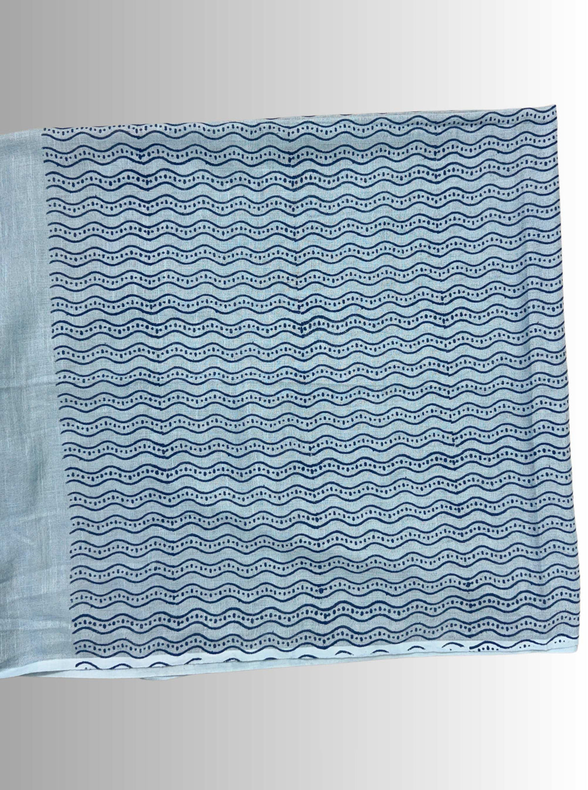 handloom cotton linen white motif block print saree with attached blouse
