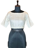 Pure Handloom Kosa Silk off white Boat Neck Blouse