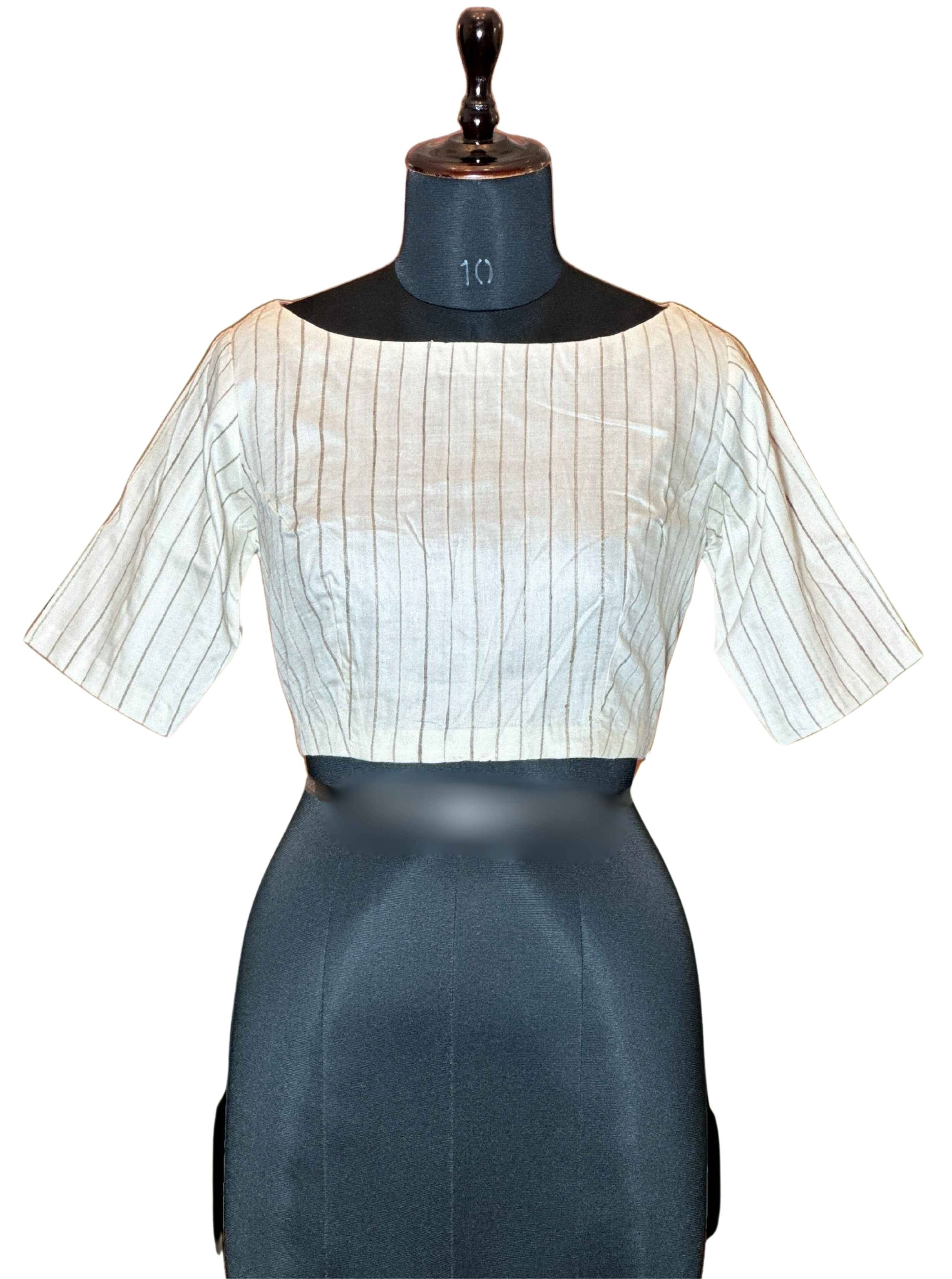 Pure Handloom Kosa Silk off white Boat Neck Blouse