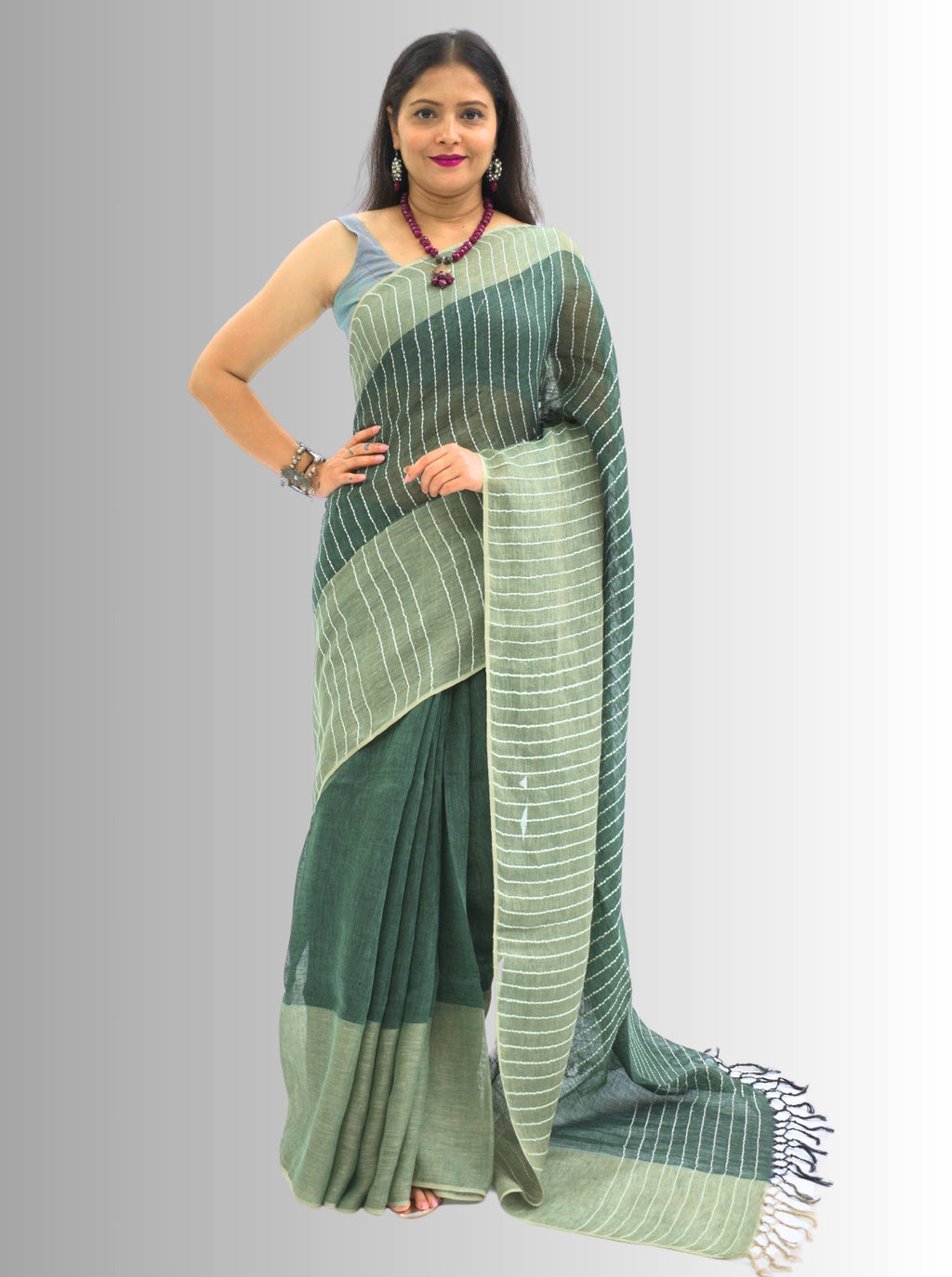 Pure Handloom Green Linen Saree