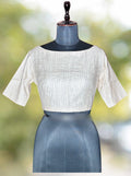 Pure Handloom Kosa Silk off white Boat Neck Blouse
