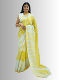 Pure Handloom Linen White & Yellow Saree
