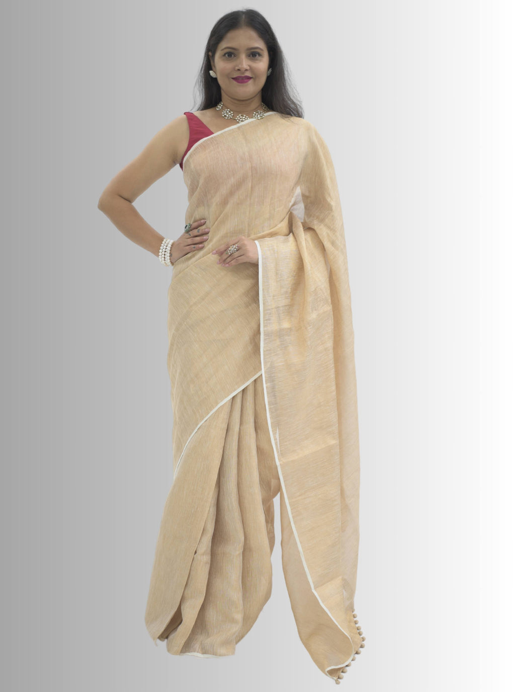 Pure Handloom Golden Tissue Linen Saree