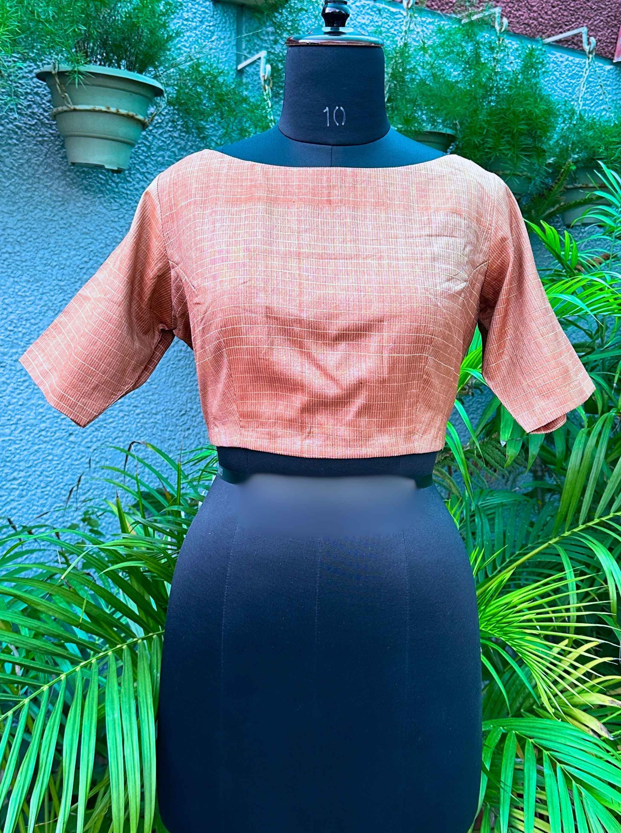 Pure Handloom Kosa Silk Copper colour Boat Neck Blouse