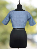 Pure Handloom Kosa Silk blue check boat Neck Blouse