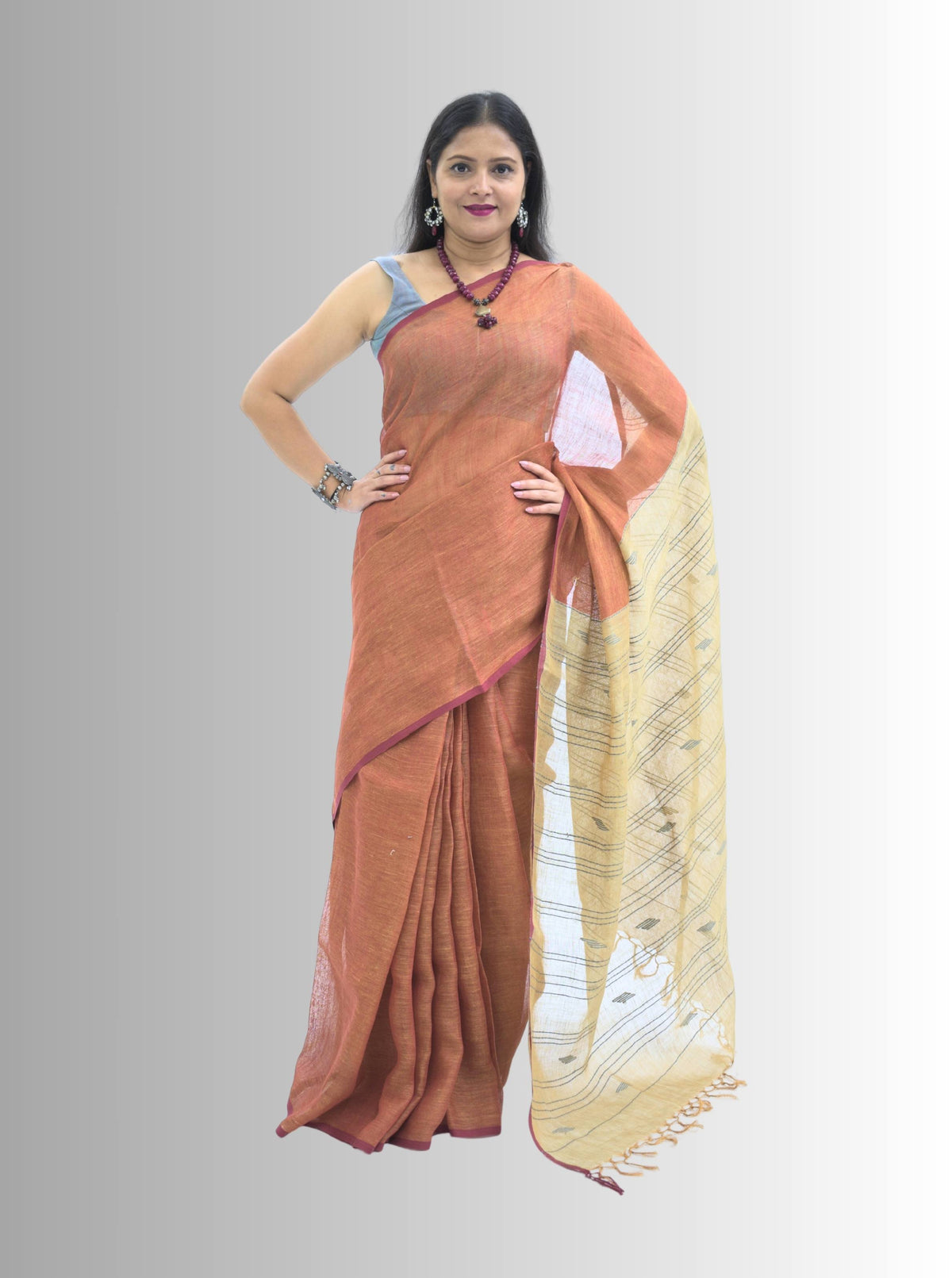 Pure Handloom Brown Linen Saree