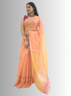 Pure Handloom Peach Linen Saree