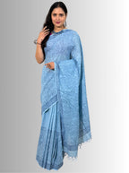 handloom cotton jaal hand block print saree with blouse