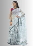 Pure Handloom White & Grey Shibori Linen Saree