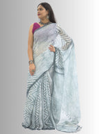 Pure Handloom White & Grey Shibori Linen Saree