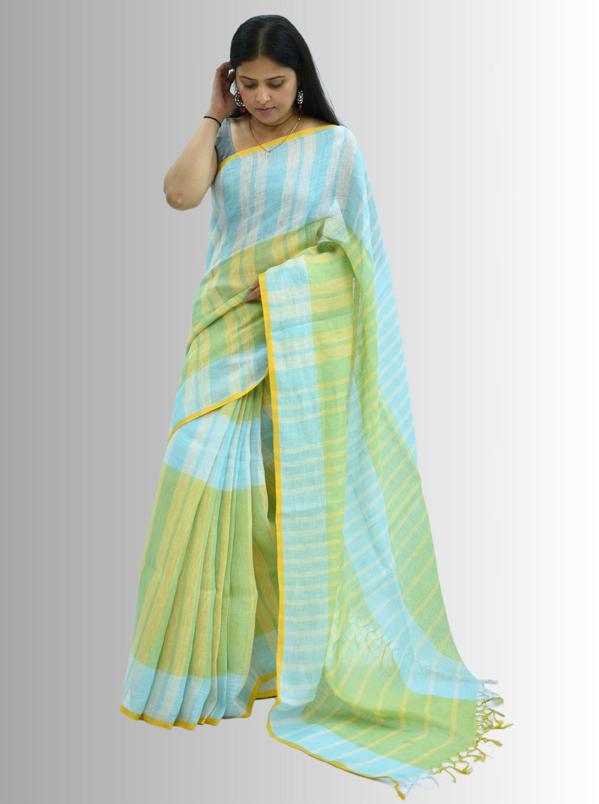 Pure Handloom Linen Multicolor Saree