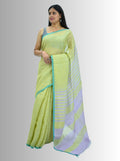 Pure Handloom Linen Lemom Green Saree