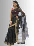 Chanderi Silk Black  Saree with Golden Zari Stripes Border